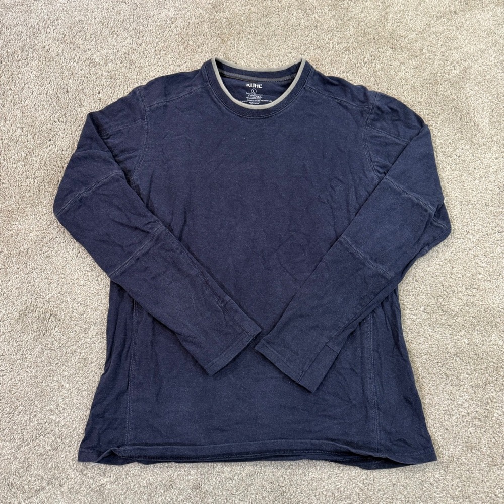 Kuhl Wildfibre Shirt Mens L Navy Blue Organic Cotton Long Sleeve Thumbholes Tee